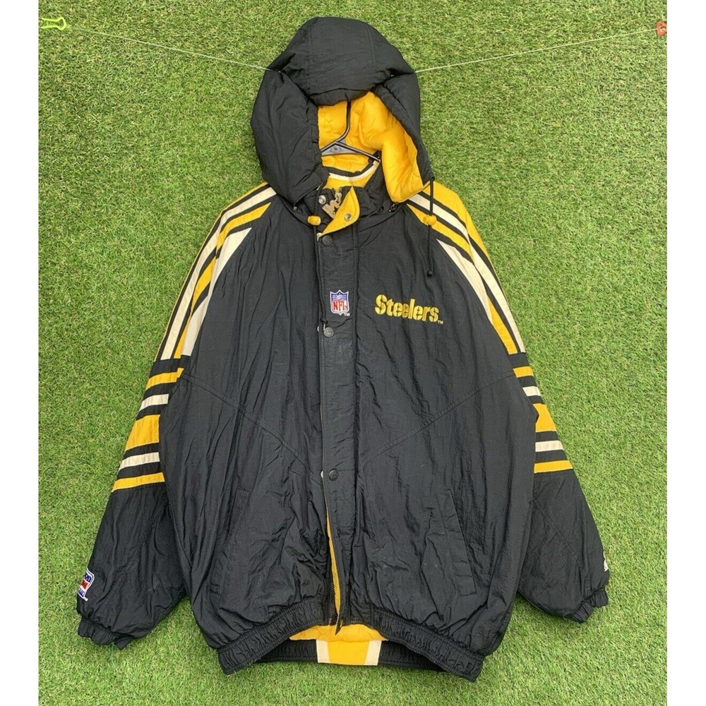 Vintage Pittsburgh Steelers Starter Jacket Mens XL Puffer Full Zip Up Hooded 90s